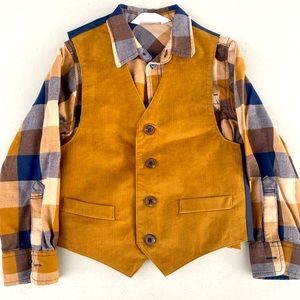 Boys brown vest with collar shirt.